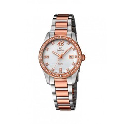 Reloj suizo mujer acero combinado Pvd rosado con circonitas en bisel