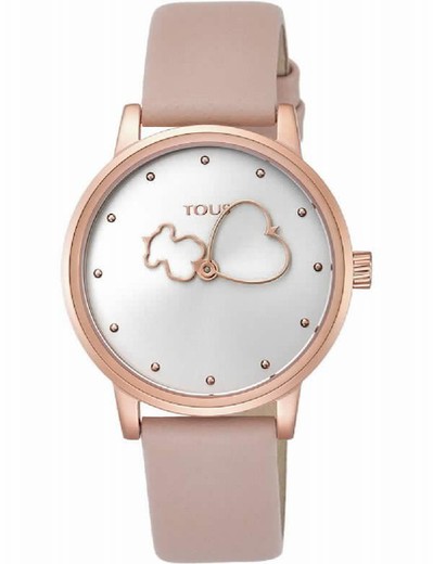 Reloj tous de mujer en acero Pvd rosado y correa de piel rosa