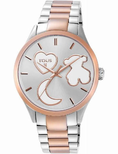 Reloj tous de mujer en acero bicolor con oso, corazon y luna