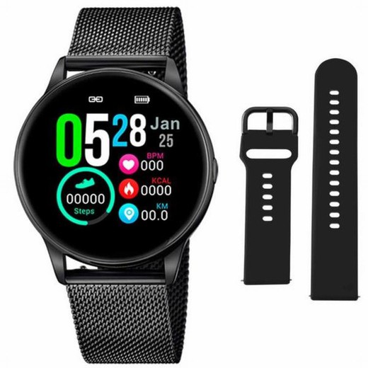 Lotus Smartwatch Unisex-Uhr mit zwei schwarzen Silikonbändern und schwarzer Matte