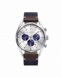 Reloj Viceroy hombre con correa combinada en nylon azul y piel marron.