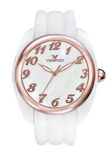 Reloj de mujer con correa de silicona, detalles en Ip rosa