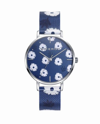 Relógio feminino Viceroy com estampa floral Ip azul