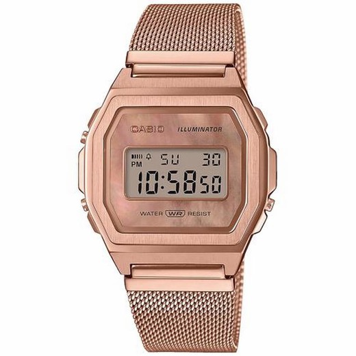 Montre vintage Casio acier Ip rose cadran nacré rose avec passe-partout