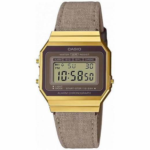 Montre Casio vintage en or avec bracelet en cuir couleur sable