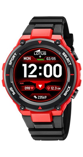 Lotus Smartwatch mit GPS-Farbe schwarz und rot