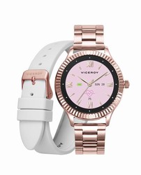 Reloj de mujer combinado en acero, acero IP rosado y detalles en rosa —  Miralles Arévalo Joyeros