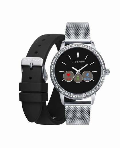 Smartwatch Silver Viceroy com zircões no aro e personalização do mostrador