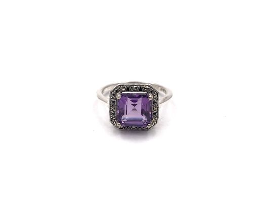 Quadratischer Ring aus Sterlingsilber und natürlichem Amethyst