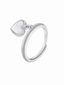 Anillo de plata de ley rodiado con corazón colgante