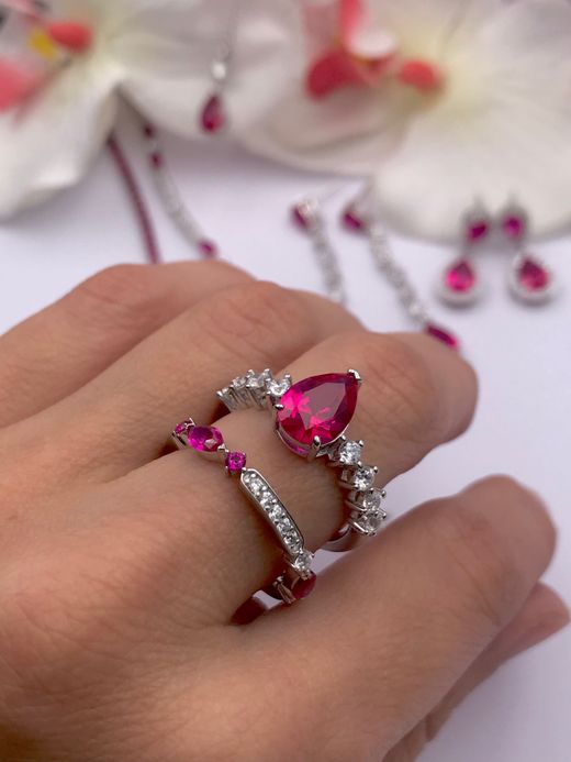 Anillo en plata de ley Multi Tear Red