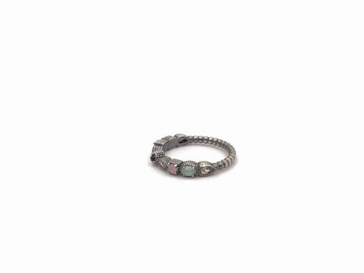 Raive Silber-Minimalring mit Chalcedon, Granat, Quarz, Koralle