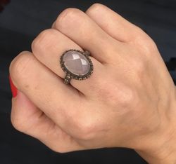 Bague femme sunfield en argent vieilli et quartz rose