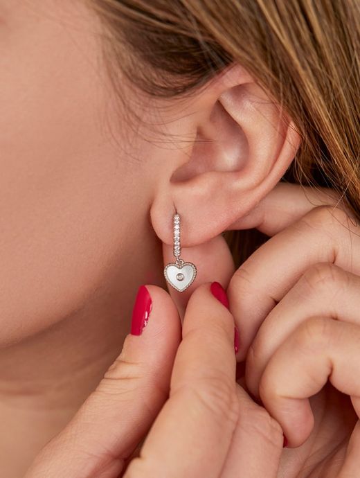 Creole aus Sterlingsilber mit Herz aus Perlmutt