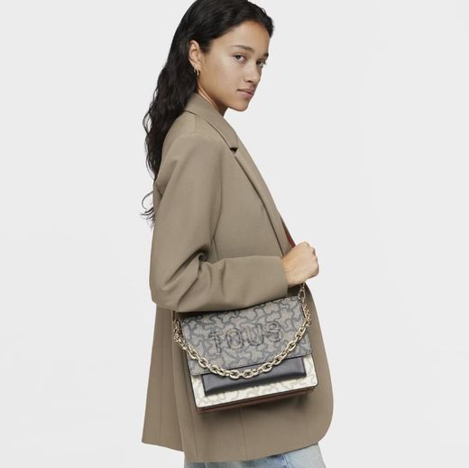 Bandolera Tous Audree Mediana Kaos Chain Icon Negra y Beige