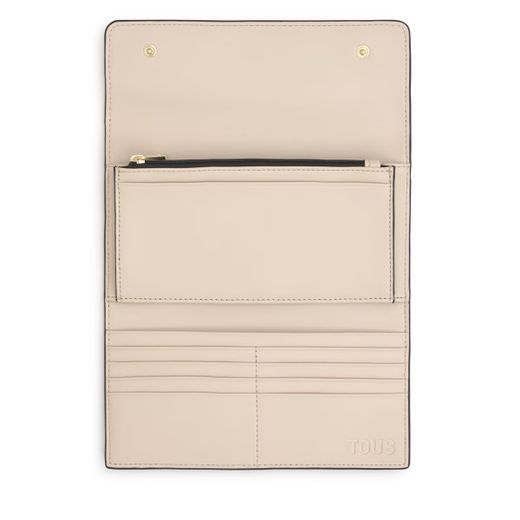Große Tous Flap Kaos Icon Geldbörse in Beige und Schwarz