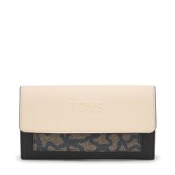 Billetera Grande Tous Flap Kaos Icon color beige y negro