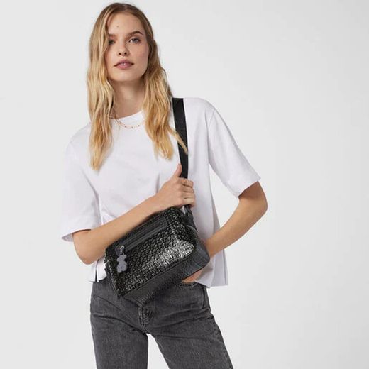 Tous Umhängetasche aus schwarzem Lackleder