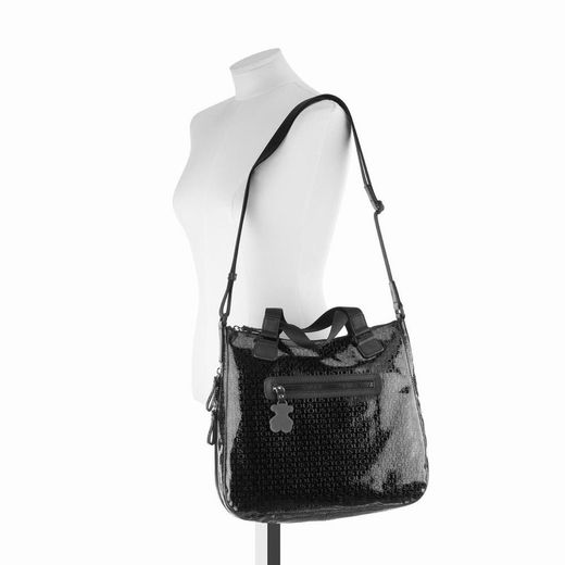 Tous schwarze wasserabweisende Vinyltasche aus Lackleder