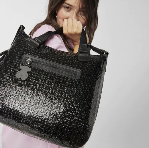 Tous schwarze wasserabweisende Vinyltasche aus Lackleder