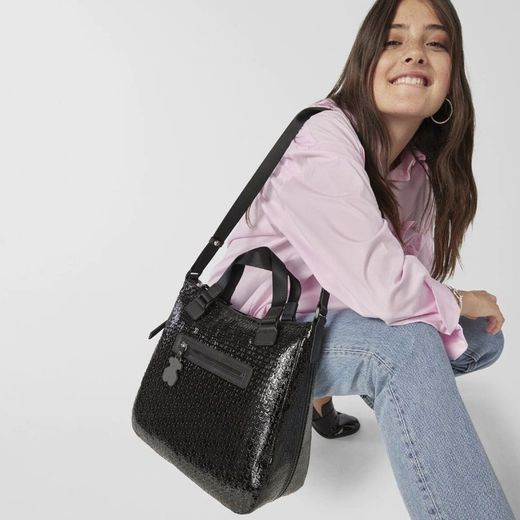 Tous schwarze wasserabweisende Vinyltasche aus Lackleder