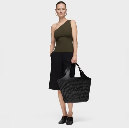 Großer Tous Lirio Raffia-Korb in Schwarz