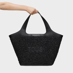 Großer Tous Lirio Raffia-Korb in Schwarz