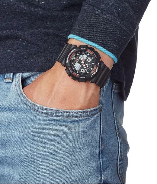 Casio G-Shock de hombre antimagnético GA-100 en color negro y detalles rojos