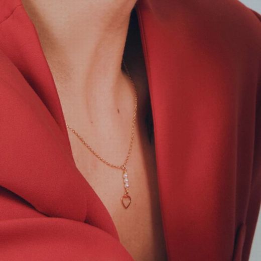 Pendentif en argent massif plaqué or avec perles et coeur ajouré