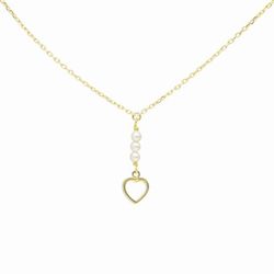 Colgante de plata de ley chapado en oro con perlitas y corazón calado