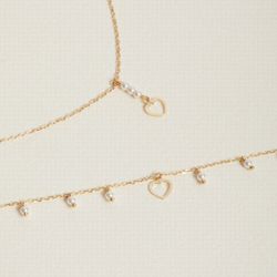 Pendentif en argent massif plaqué or avec perles et coeur ajouré