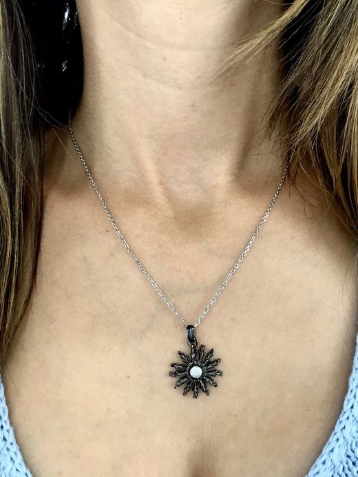 Mittlerer Anhänger aus Sterlingsilber Eguzkilore Schwarz