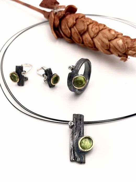 Colgante en plata de ley Olivine con Brillante