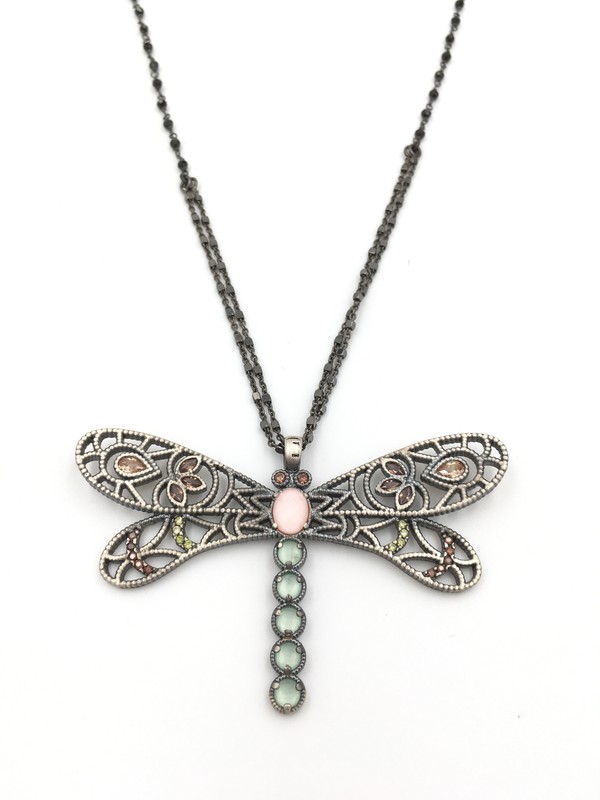 Colgante plata libélula con piedras naturales — Miralles Joyeros