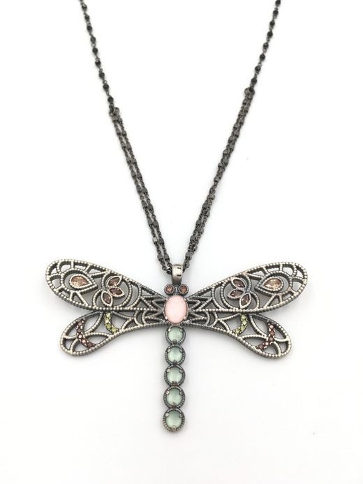 Colgante plata  libélula con piedras naturales