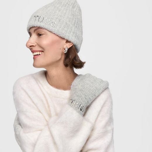 Tous Crystal Hellgraue Handschuhe