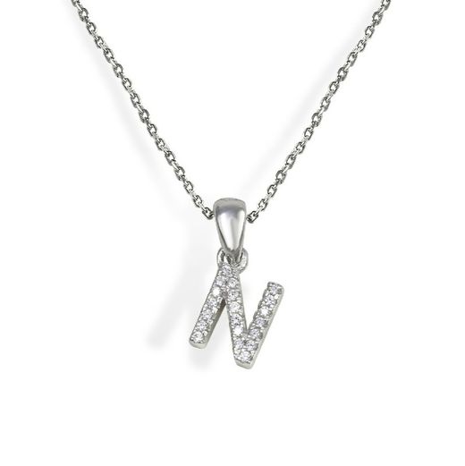 Iniciales de plata rodiada con circonitas engastadas