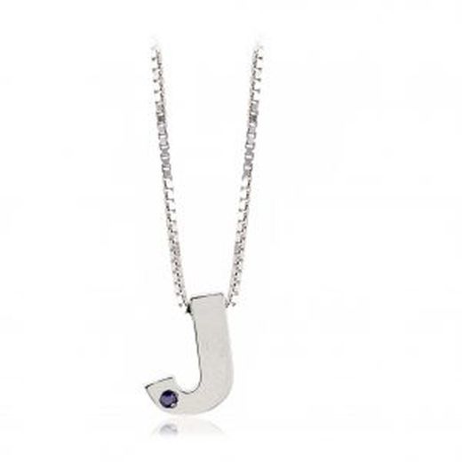 Iniciais em prata ródio cravejadas com safira