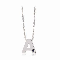 Iniciais em prata ródio cravejadas com safira