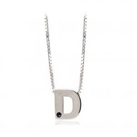 Iniciais em prata ródio cravejadas com safira