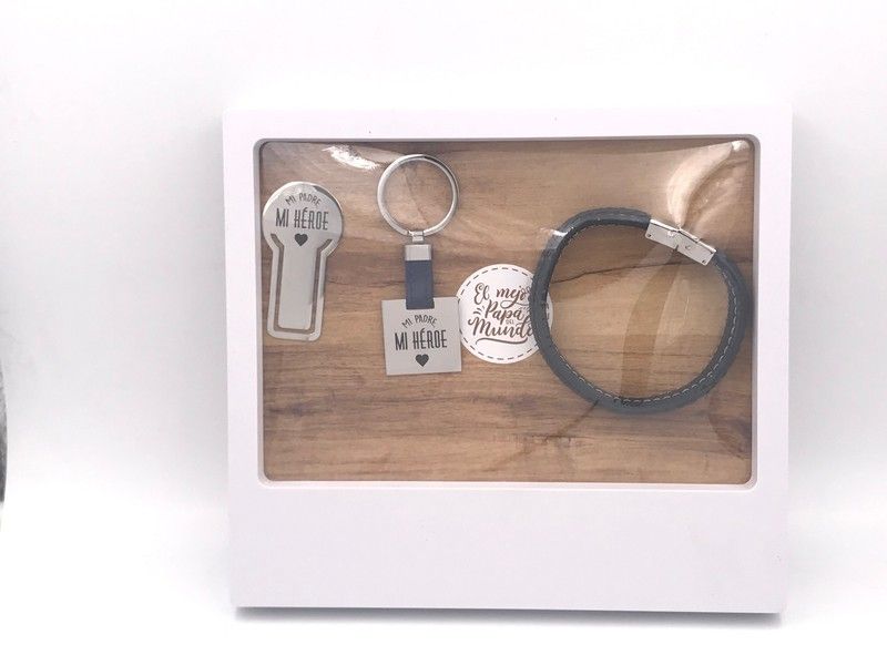 Pack Dia del Padre con pulsera de cuero gris