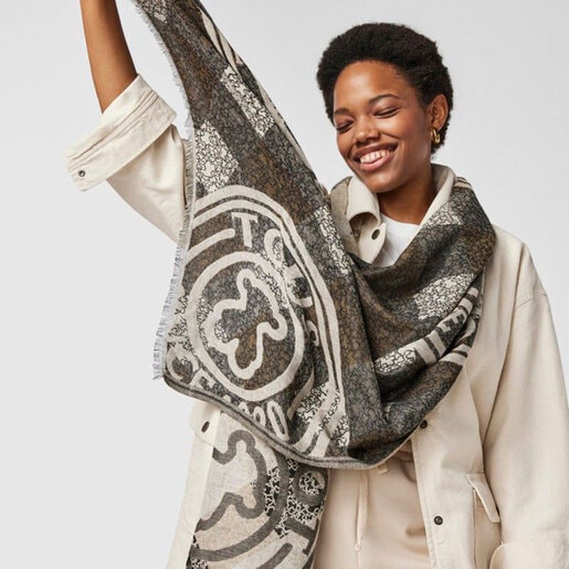 Pañuelo Tous Kaos Mini Stamp Jaquard Brown 195920265 foulard