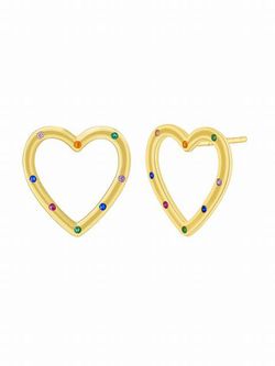 Pendiente de plata chapada en oro con forma de corazón con circonitas de colores