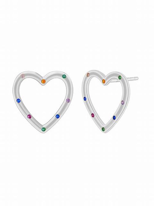 Boucle d'oreille en argent en forme de cœur avec zircons colorés