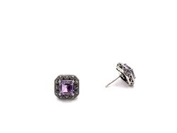Brincos quadrados em prata de lei e ametista natural