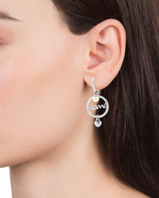 Boucles d'oreilles créoles Mama de Viceroy en argent rhodié avec perle et coeur