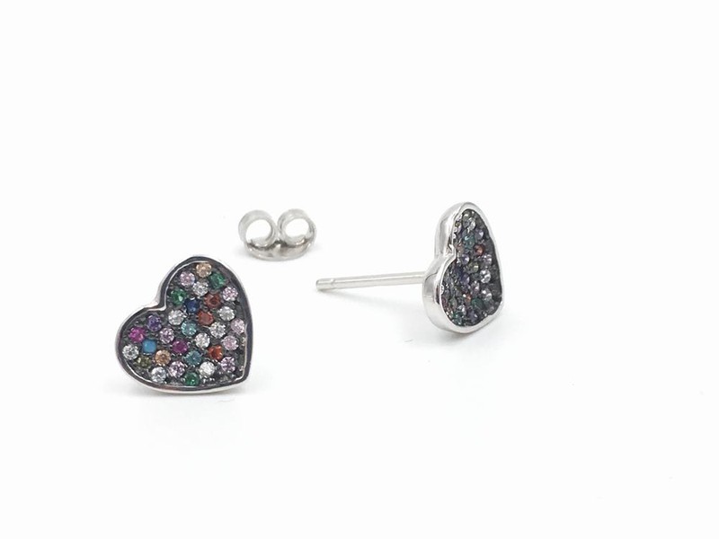 Pendientes de plata en forma de corazón con circonitas multicolor. — Miralles  Arévalo Joyeros