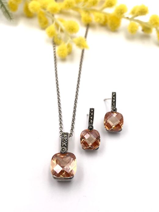 Pendientes Elegant de plata de ley Amber Square