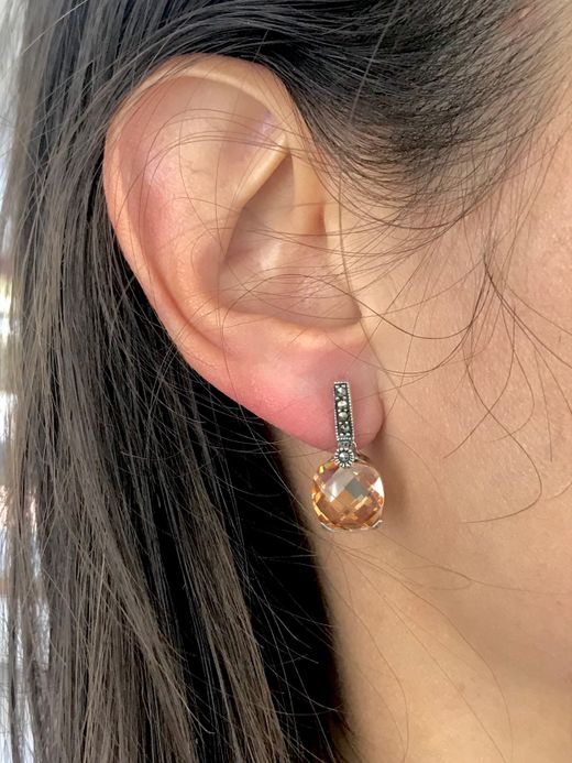 Pendientes Elegant de plata de ley Amber Square