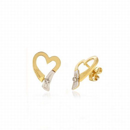 Pendientes en forma de corazon, de oro de ley 18 kts, con brillantes